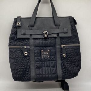 Henri Bendel Black Quilted Nylon/Leather Large Jetsetter Convertible Backpack